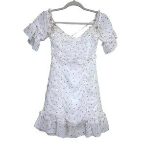 For Love Lemons x Jamie King White Mini Dress Coquette Ruffle Moon Stars Size M